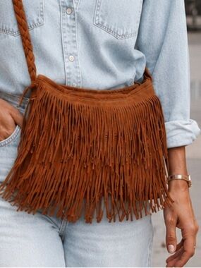 Boho Fringe Crossbody Bag with Braided Strap Western